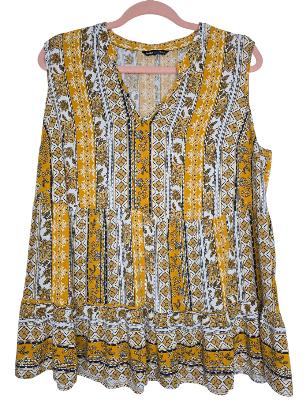 Unique Spectrum yellow floral print sleeveless top